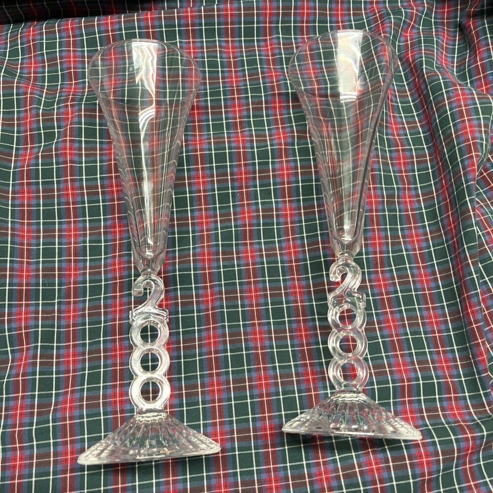 Vintage Cristal d'Arques France Millennium Champagne Flutes year 2000